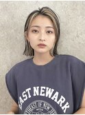 バングカラー前髪インナーカラーボブナチュラルボブベージュ30代