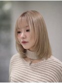 ミディアムレイヤーハイトーンカラーミルクティーベージュ韓国風