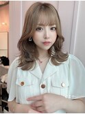 韓国風/透明感カラー/オリーブアッシュ/ぱっつん前髪/小顔カット
