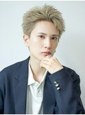 スパイキーショートダウンパーマ金髪韓国マッシュツーブロック