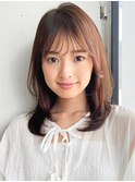 モテ髪セミディシースルーバングレイヤーカットサイドバング