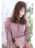 くすみピンクグレージュ☆斜めバング外国人風ラブロングb