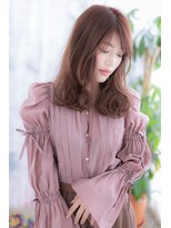 ミック 日暮里店(miq)&nbsp;くすみピンクグレージュ☆斜めバング外国人風ラブロングb