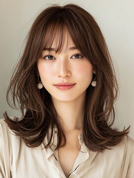 ヘアー ミッション 心斎橋店(hair Mission) 顔まわりカット/ミディアムレイヤー/ナチュラルブラウン