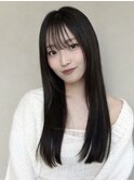 韓国風ストレート/黒髪ロング/艶ストレート/シースルーバング