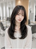 ミディアムヘア暗めカラーデザインカラーフェイスフレーミング