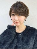 前髪あり耳掛け丸みくびれショートボブ20代30代40代50代(蘭)
