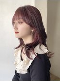 大人可愛い小顔ふんわりミディアムレイヤーラベンダーピンク