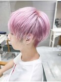 ピンクカラー/韓国ヘアマッシュウルフショート/ハイトーンカラー