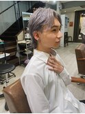 メンズウルフハイトーンシルバーカラーニュアンスパーマ【GIA】