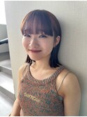 オレンジブラウン/ワイドバング/ベルボブ/外ハネボブ/おくれ毛
