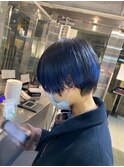 【川原】地毛とブルーグラデーションカラー【ブリーチ】