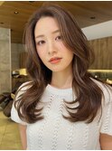 セミロング30代40代ストレートレイヤー前髪なし前髪あり表参道