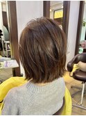 ボブ#外ハネ#くびれ#前下がり#こて巻き#レイヤー#アッシュグレー