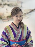 レトロなお着物でサイドアップ