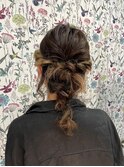 お呼ばれ編みおろしヘアアレンジ結婚式パーティーハーフアップ