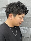 メンズツーブロックショートシャドウパーマニュアンスパーマ眉毛