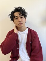 メンズカット パーマ 無造作パーマ 黒髪パーマ センターパート