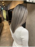 バレイヤージュ、ハイライト、レイヤーロング、グレーベージュ