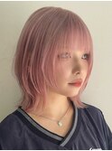 渋谷ブリーチカラータッセルボブ顔周りレイヤー切りっぱなしボブ