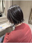 ボブ 切りっぱなしボブ 顔周り ハイライト アッシュ 立川
