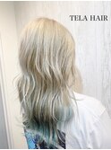 波巻きウェーブ×ホワイトシルバー×ターコイズブルー