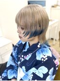 ウルフカット/裾カラー/ベージュゴールド/デザインカラー/浴衣