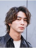 渋谷波巻きパーマメンズカットシャドウセンターパートウルフヘア