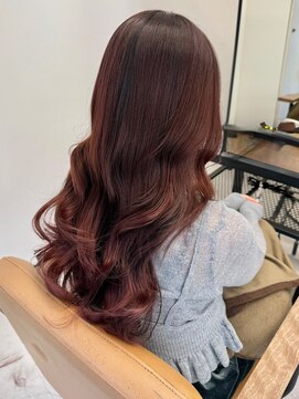 シエル バイ ケンジ 登戸 生田(CIEL by KENJE) チェリーレッドブラウンカラーブリーチなし赤髪トレンド春