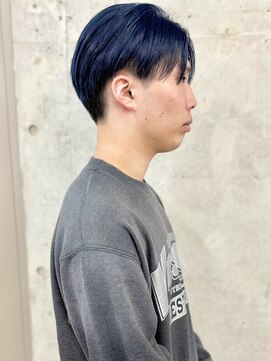 モリオ(morio) ブルーブラックメンズセンターパート2ブロ刈り上げメンズカット