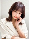 韓国風レイヤー/外ハネくびれ/ミディアムレイヤー/ぱっつん前髪