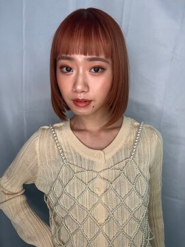 カバーヘア ブリス 北浦和(COVER HAIR bliss) オン眉ペールオレンジ前下がりヘイリーボブp1北浦和10代20代30代