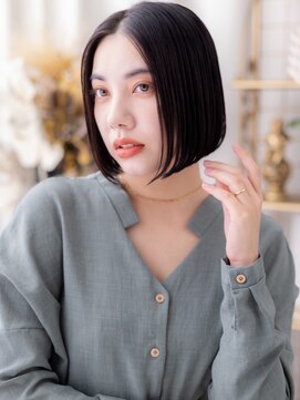 黒髪艶カラーシンメトリー切りっぱなしボブa志木20代30代40代UP