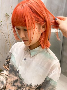 テトヘアー(teto hair) オレンジカラーブリーチ有りウルフレイヤーコーラル鮮やかカラー