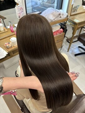 ハピネス 梅田茶屋町店(HAPPINESS) 韓国レイヤーロング ブリーチなしダブルカラー オリーブベージュ