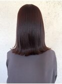 ミディアム 髪質改善 外ハネ ダークブラウン ストレート 美髪
