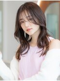 大人かわいい前髪セシルカットココアブラウンフリンジウェーブ