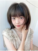 20代シースルーぱっつん前髪で可愛いくびれボブ結べるボブ