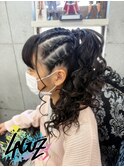 【ヘアセット】 編み込み×ハイポニーテールで華やかスタイル