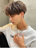 ソフトツイストパーマセンターパート韓国マッシュブルーブラック