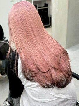 ピンク/ブラウン/レイヤーカット/裾カラー