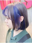 ウルフボブ/ブルーアッシュ/ネイビーカラー/ブルーバイオレット