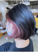 インナーカラー　ベビーピンク　ミニボブ