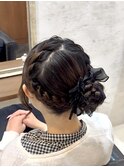 3.サイドお団子ヘア/お呼ばれヘア/結婚式/リボン/ヘアセット