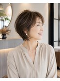 40代50代小顔ひし形ショートボブ丸みレイヤー大人美人ショート