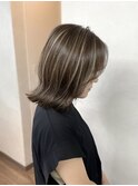 切りっぱなしボブ外ハネハイライトカラーケアブリーチダブルカラ