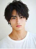 ☆スーツ短髪ツーブロック束感モテる黒髪シークレットパーマ☆