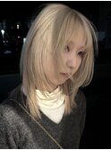 ブリーチ/イメチェン/ホワイトブロンド/外ハネボブ/美髪