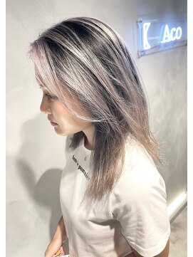 アコ(Aco) コントラストバレイヤージュ/シルバー/グレージュ