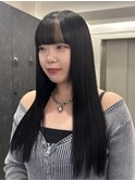 ポイントブリーチ/黒髪ロング/ワイドバング